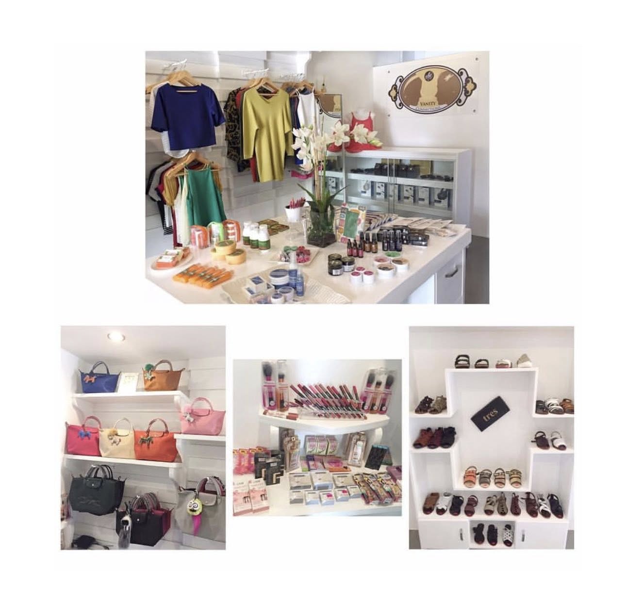 Pure Vanity shop interior with apparel, beauty products, bags and shoes